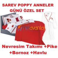 Sarev Poppy Anneler Günü Nevresim Takımı Pike Bornoz Havlu Özel Set