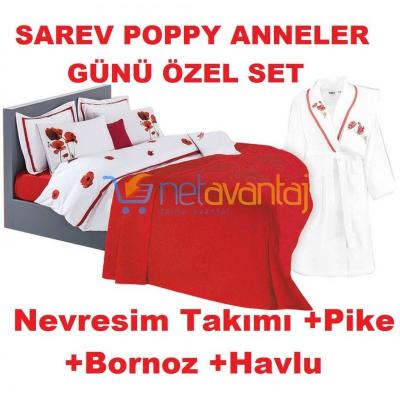 Sarev Poppy Anneler Günü Nevresim Takımı Pike Bornoz Havlu Özel Set