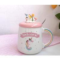 Unicorn Gökkuşağı Kulplu Kapaklı Kaşıklı Tasarım Kupa Bardak