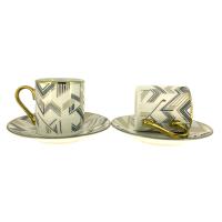 GNL 2 Kişilik Porselen Kahve Fincanı Takımı Gold Çizgi Desenli 3227