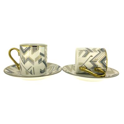 GNL 2 Kişilik Porselen Kahve Fincanı Takımı Gold Çizgi Desenli 3227