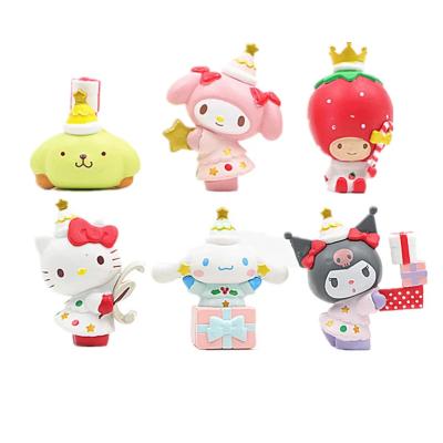 Kawaii Mini Hello Kitty Kitty My Melody Pom Pom Purin 6 Parça Figür Seti Yılbaşı Teması