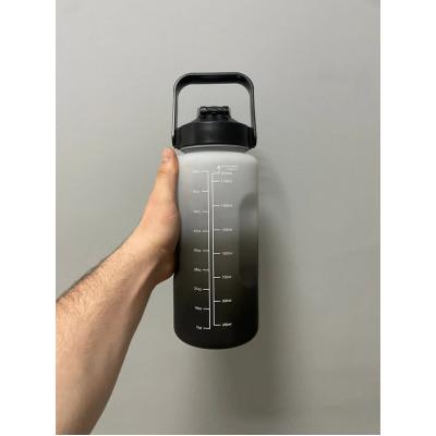 Motivasyon Su Matarası Su Şişesi Suluk 2 Litre Spor Salonu Şişesi Siyah Büyük Boy - Sticker Hediyeli