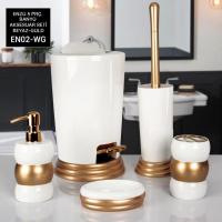 Vippi 5 Parça Polyester Banyo Aksesuar Seti Beyaz Gold EN02-WG