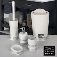 Vippi 5 Parça Polyester Banyo Aksesuar Seti Beyaz Silver TA03-WS