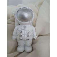 Aya Ilk Ayak Basan Çantalı Astronot 9 cm Dekoratif Biblo Gümüş