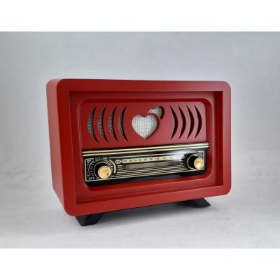 Bluetoothlu USB Aux Girişli Nostaljik Ahşap Radyo Kalpli Aşiyan Modeli Kırmızı