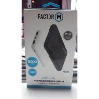 Factor-M 5000 Mah Çift USB Çıkışlı Powerbank Siyah Taşınabilir Şarj Cihazı