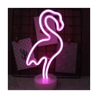 Pembe Flamingo Tasarım Neon LED Işıklı Masa Lambası