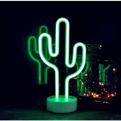 Yeşil Kaktüs Tasarım Neon LED Işıklı Masa Lambası
