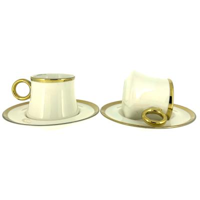 GNL 2 Kişilik Porselen Kahve Fincanı Takımı Gold Detaylı Yuvarlak Kulp 3262