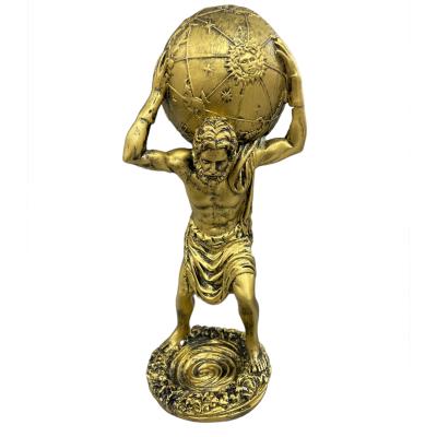 Omuzlarında Dünyayı Taşıyan Kaslı Adam Atlas Heykel Figürü Altın Gold