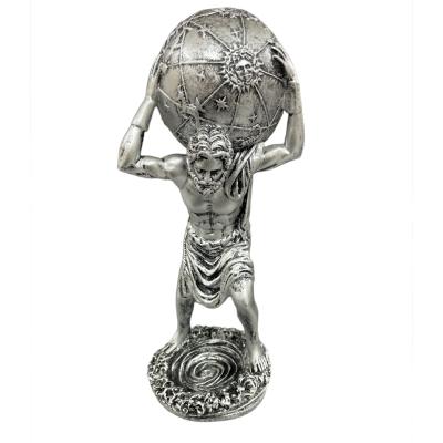 Omuzlarında Dünyayı Taşıyan Kaslı Adam Atlas Heykel Figürü Gümüş Silver
