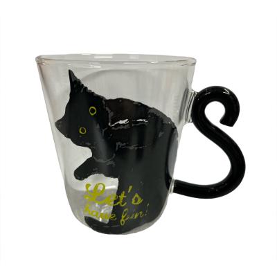 Özel Tasarım Kara Kedi Kuyruklu Cam Kupa 