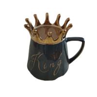 Özel Tasarım King Kral Taçlı Kapaklı Kupa Bardak Gri