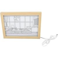 Oturma Odası Desenli USBli Led Işık Boyama Dekoratif Ahşap Çerçeve