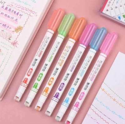 Desenli Silindirli Şekilli 6lı tükenmez Jel Kalem Seti