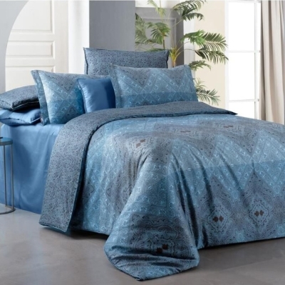 Sarev Brezno V2 Mavi Çift Kişilik %100 Pamuk Saten 300 Tc Nevresim Takımı