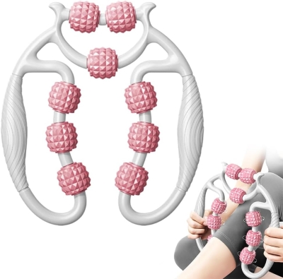 9 Tekerlekli Bacak, Baldır, Boyun, Vücut Masajı Yapan Manuel Masaj Aleti Beyaz