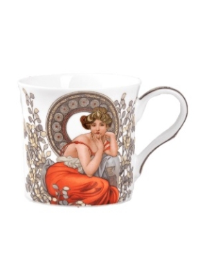 Ancel Porselen Alfons The Mucha Çizimli Özel Kutulu New Bone China Kupa