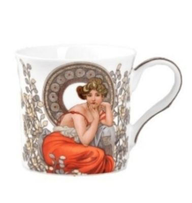 Ancel Porselen Alfons The Mucha Çizimli Özel Kutulu New Bone China Kupa