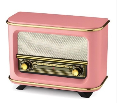 Bluetoothlu USB Aux Girişli Nostaljik Ahşap Radyo Pembe