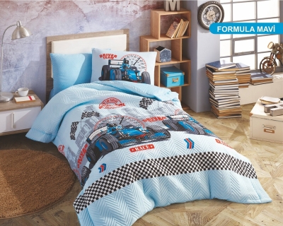 Hobby Dokun Formula Mavi Arabalı Kapitone Nevresim Takımı