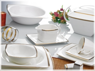 Noble Life Bone China 608 Gold Lines 86 Parça 12 Kişilik Porselen Kare Yemek Takımı