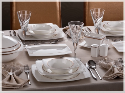 Noble Life Bone China Golden Life 901 86 Parça 12 Kişilik Porselen Yemek Takımı