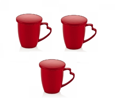 Noble Life Şeker Kapaklı Kupa Kırmızı 3lü Set