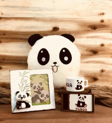 Panda Tasarım Kupa Yastık Çerçeve 3'lü Hediye Seti