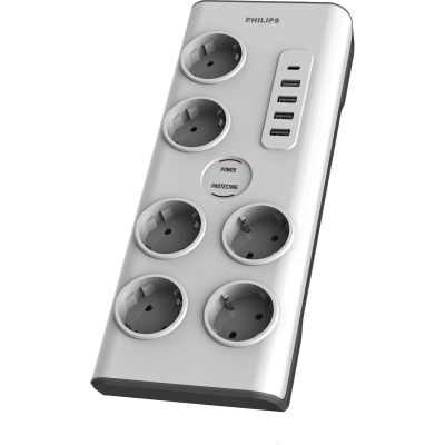 Philips SPN7060WA/62 6'lı Akım Korumalı & 5 USB Girişli Prız 900J 2 M 1 x Type C - 4 x Type A SPN7060WA/62