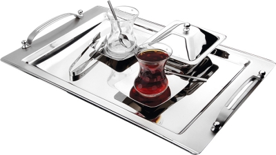 Yetkin KARE KULPLU SATEN ÇAY TEPSİSİ