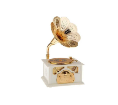 Ayaklı Gramofon Müzik Kutusu Beyaz