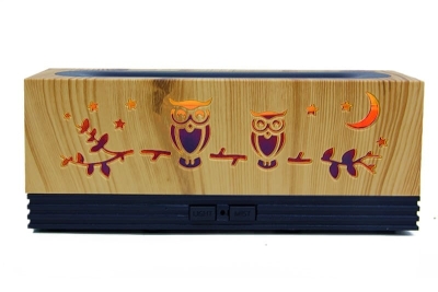 Baykuş Ahşap Görünümlü Desenli Diffuser Hava Nemlendirici Gece Lambası