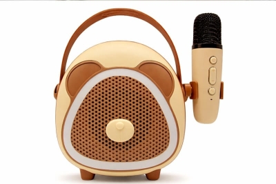 Çocuklara Özel Retro Tasarımlı Bluetooth Karaoke Mikrofon ve Ahşap Tripodlu – Kahverengi