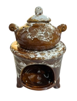 Demlik Modelli Seramik Mumlu Buhurdanlık Kahverengi