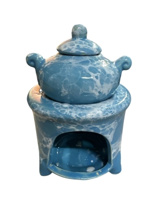 Demlik Modelli Seramik Mumlu Buhurdanlık Mavi