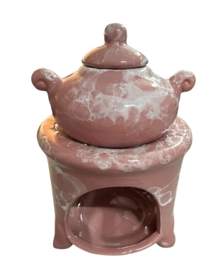 Demlik Modelli Seramik Mumlu Buhurdanlık Pembe