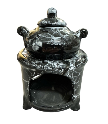 Demlik Modelli Seramik Mumlu Buhurdanlık Siyah