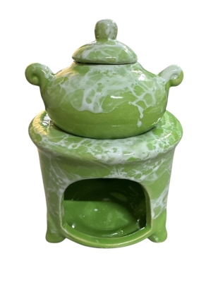 Demlik Modelli Seramik Mumlu Buhurdanlık Yeşil
