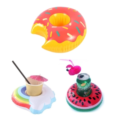 Donut Karpuz Gökkuşağı 3lü Set Şişme Havuz Deniz Bardak Tutucu Float Bar Seti