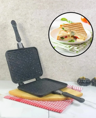 Eda ZK-904 Döküm Granit 24x17 Cm Ocak Üstü El Tost Makinesi Siyah