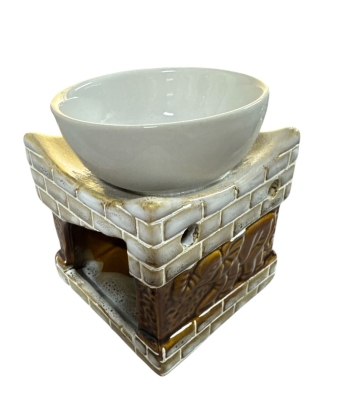 Fil Desenli Mini Seramik Mumlu Buhurdanlık Kahverengi