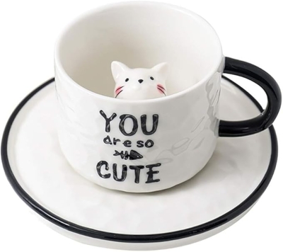 Fincan İçinde Kedi Figürlü Tasarım Fincan