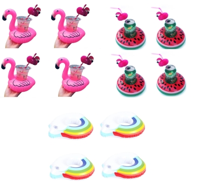 Flamingo Gökkuşağı Karpuz Şişme Havuz Deniz Bardak Tutucu Float 12li Set