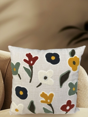 Flows Desenli Keten Kumaş Nakışlı 1 Adet Kırlent Kılıfı