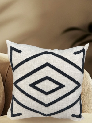 Geometrik Desenli Keten Kumaş Nakışlı 1 Adet Kırlent Kılıfı