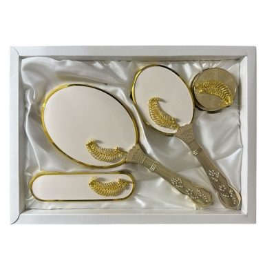 Gold Beyaz Desenli Lüx Ayna Çeyiz Seti