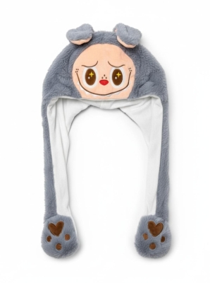 Gri Labubu Figürlü Işıklı Hareketli Peluş Şapka